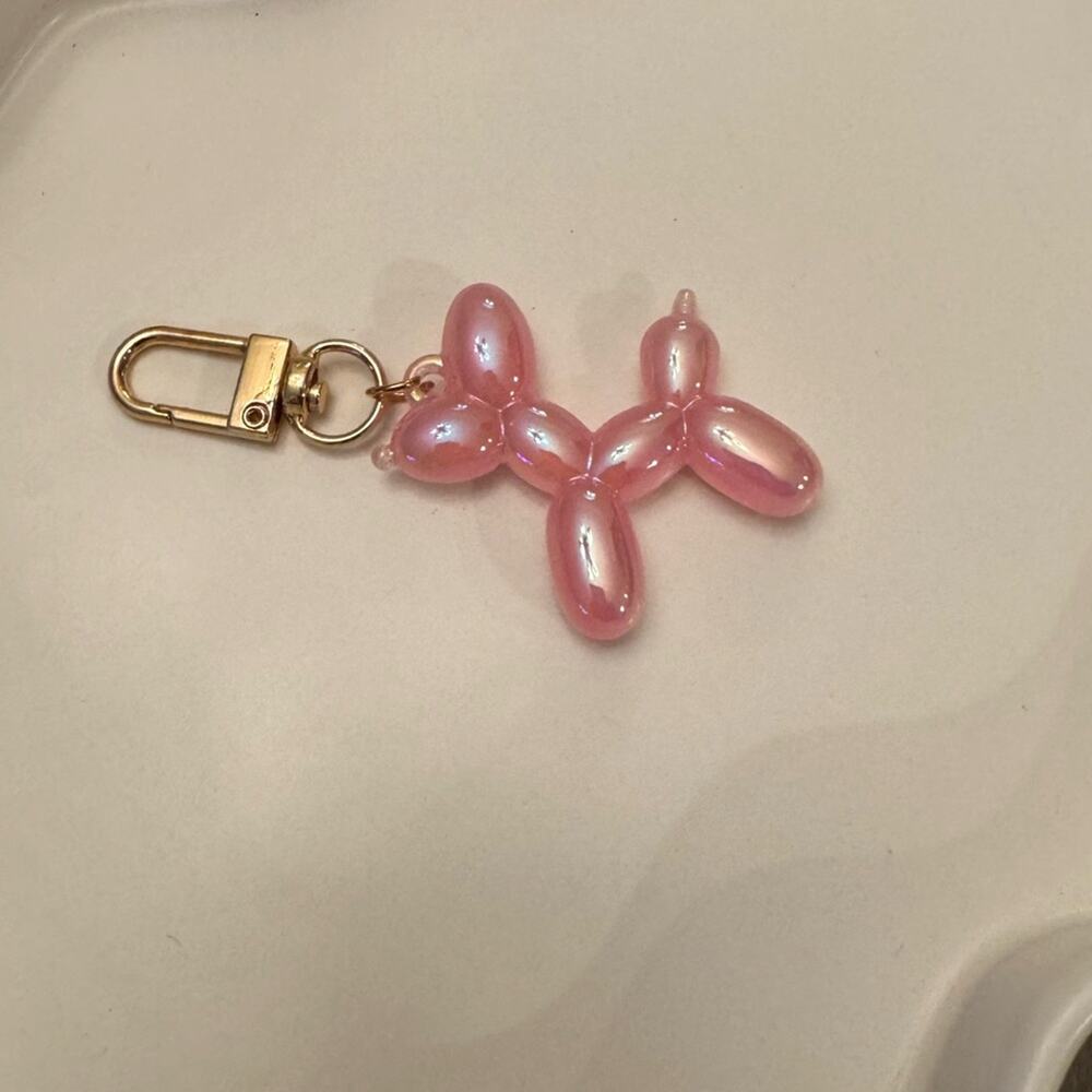 Pink Iridescent Balloon Dog Keychain Charm - Picture 3 of 3